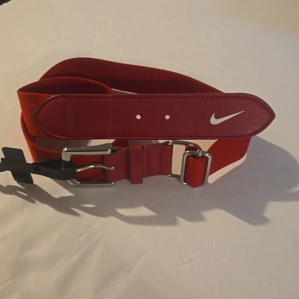 Vintage Mens RED Nylon Elastic Silver Buckle Adjustable Belt Sz.L/XL